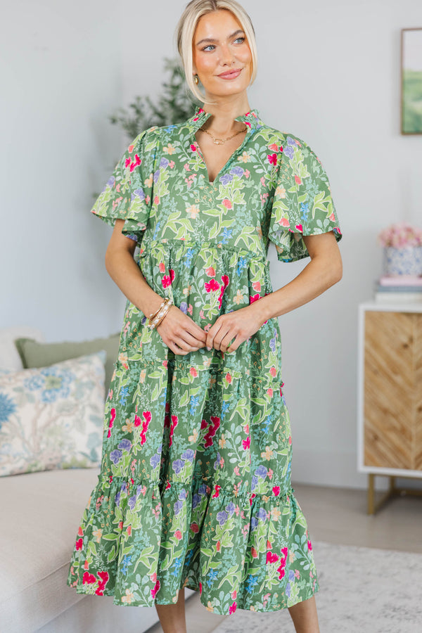 NURSING COLLECTION: Feeling Your Best Green Floral Midi Dress