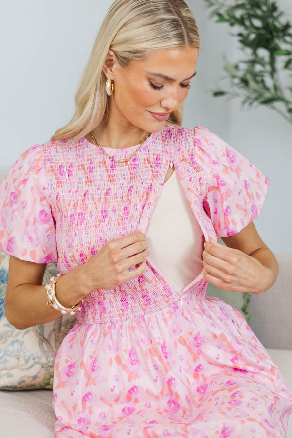 NURSING COLLECTION: All Good Here Pink Watercolor Dress