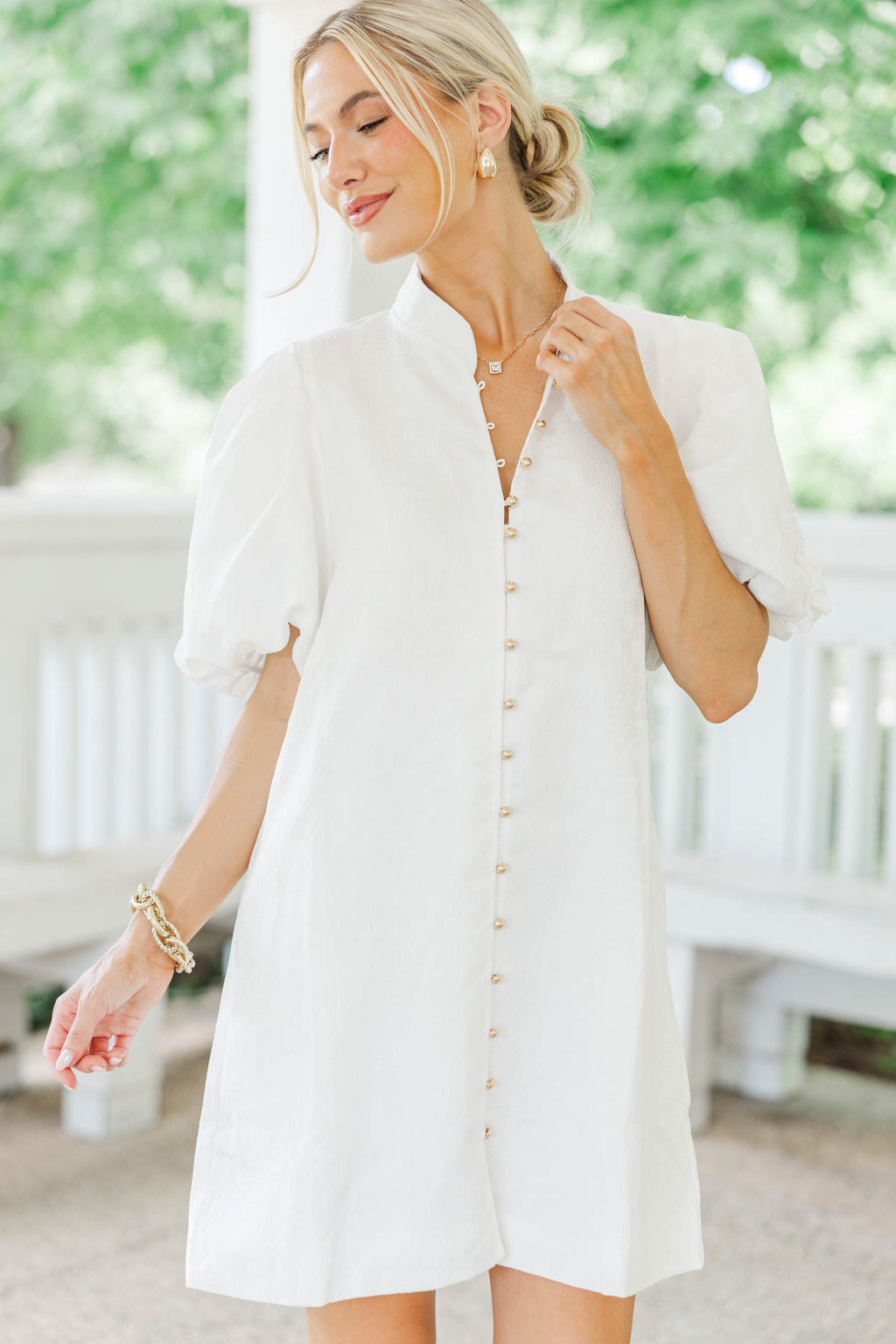 Chic Influence White Brocade Dress, Medium - The Mint Julep Boutique