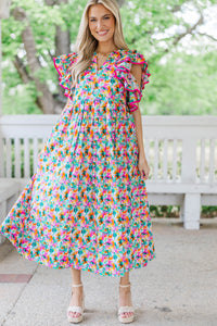 Stay Consistent Pink Abstract Midi Dress