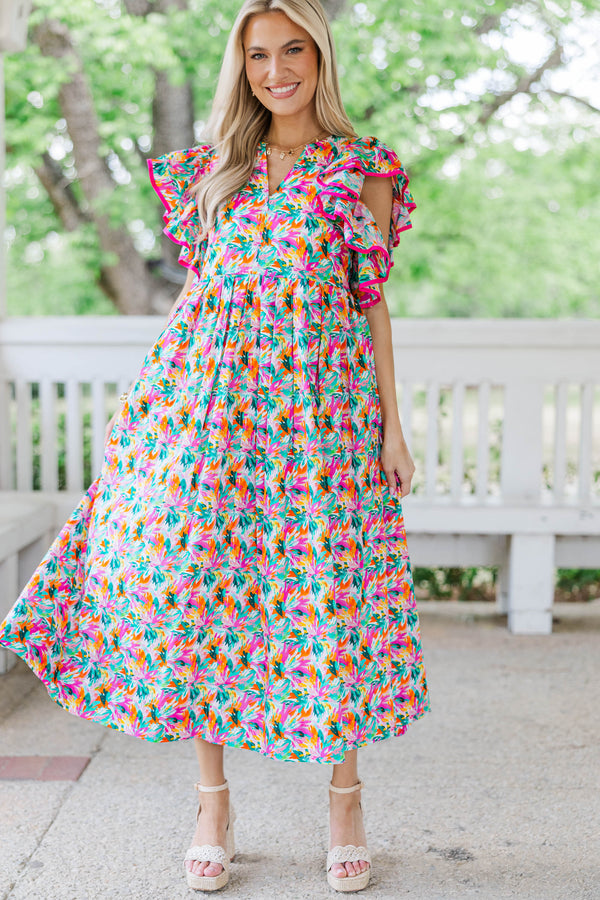 Stay Consistent Pink Abstract Midi Dress