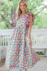 Stay Consistent Pink Abstract Midi Dress