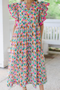 Stay Consistent Pink Abstract Midi Dress
