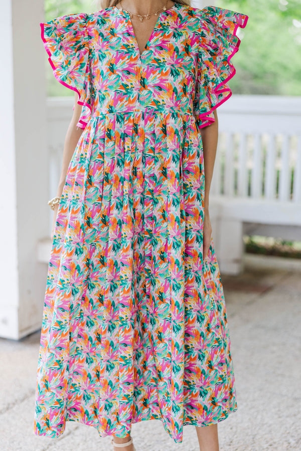 Stay Consistent Pink Abstract Midi Dress