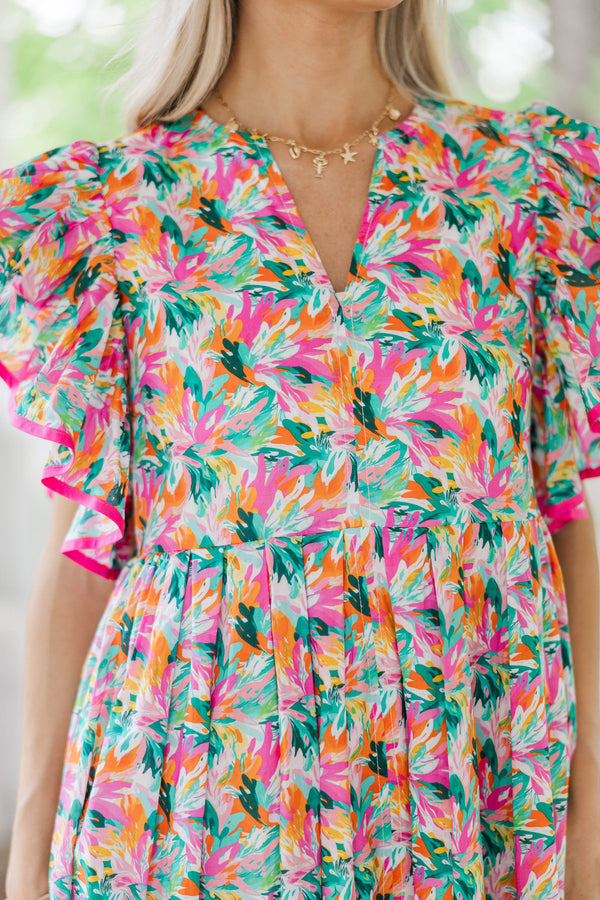 Stay Consistent Pink Abstract Midi Dress