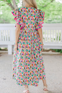 Stay Consistent Pink Abstract Midi Dress