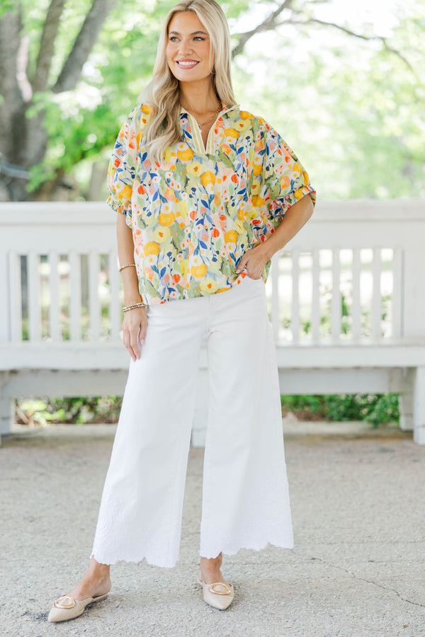 Way Back When Green Floral Blouse