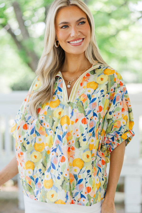 Way Back When Green Floral Blouse