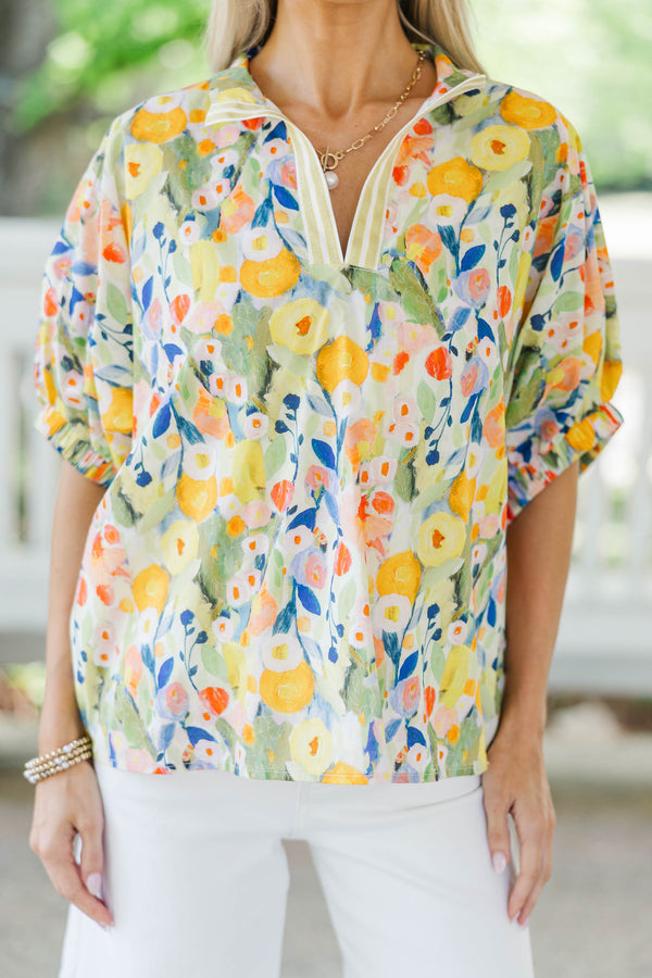 Way Back When Green Floral Blouse