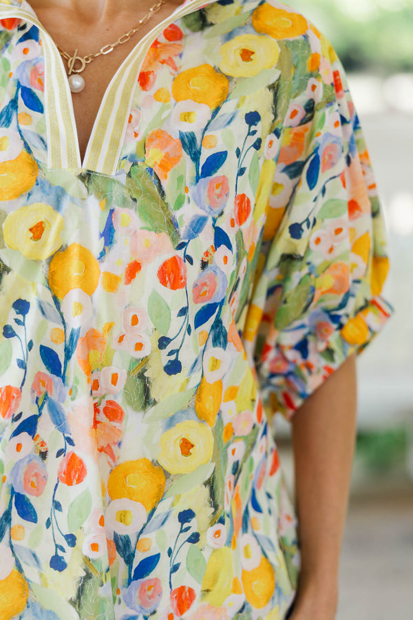 Way Back When Green Floral Blouse