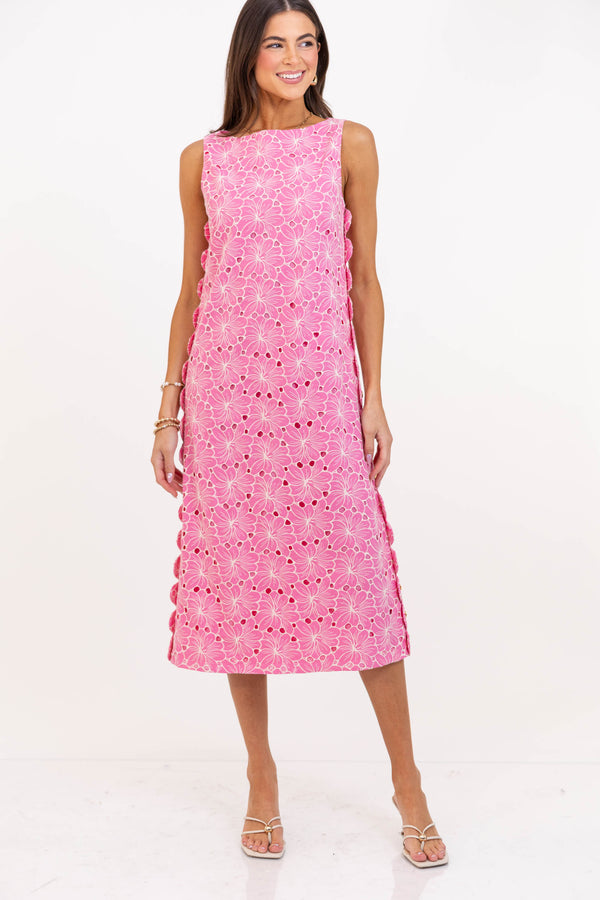 Unapologetically Her Pink Embroidered Shift Dress