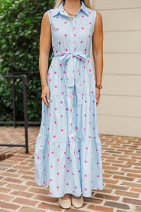 When It All Works Out Light Blue Polka Dot Midi Dress