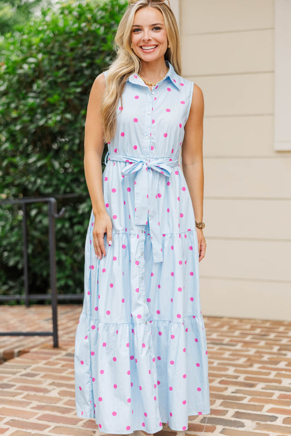 When It All Works Out Light Blue Polka Dot Midi Dress