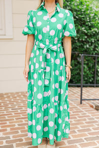 It’s A Good Day Green Polka Dot Midi Dress