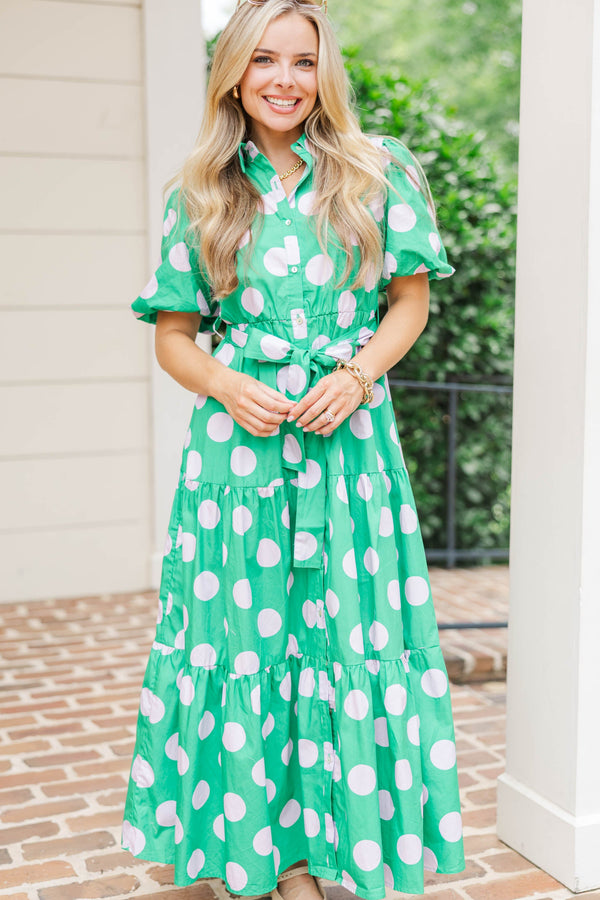 It’s A Good Day Green Polka Dot Midi Dress