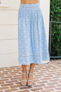 Softly Swaying Blue Polka Dot Midi Skirt