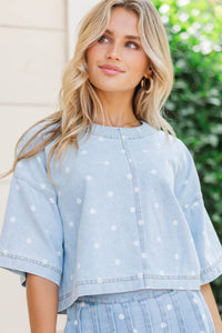 It Made Her Day Blue Polka Dot Blouse