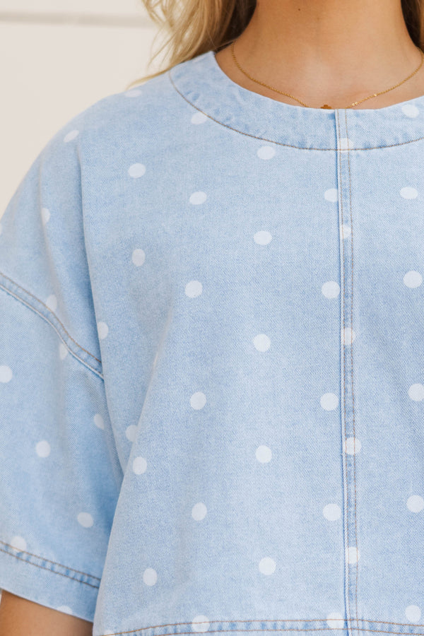It Made Her Day Blue Polka Dot Blouse