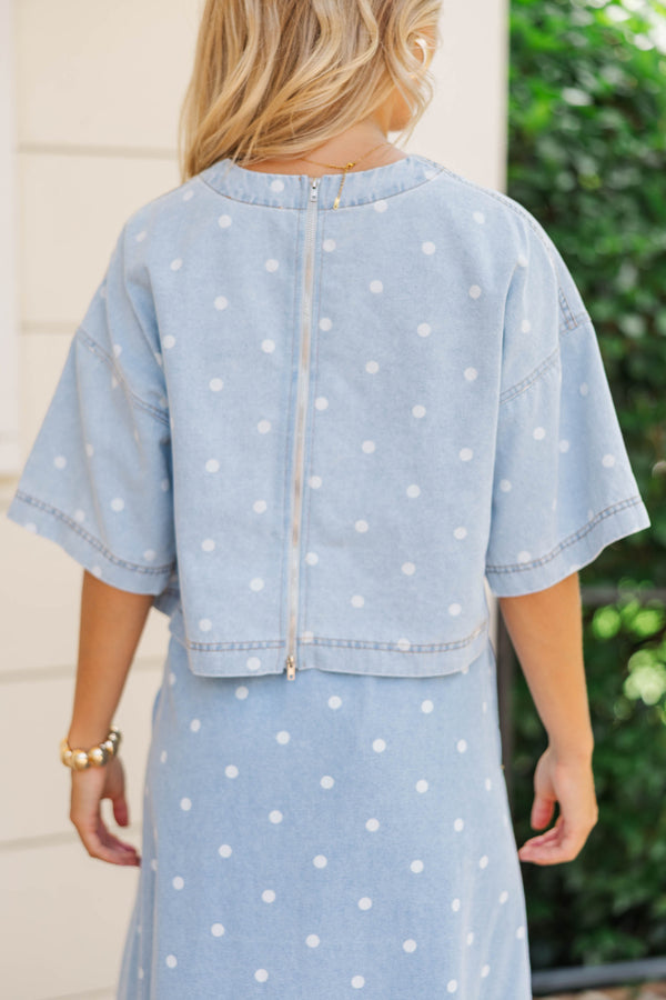 It Made Her Day Blue Polka Dot Blouse