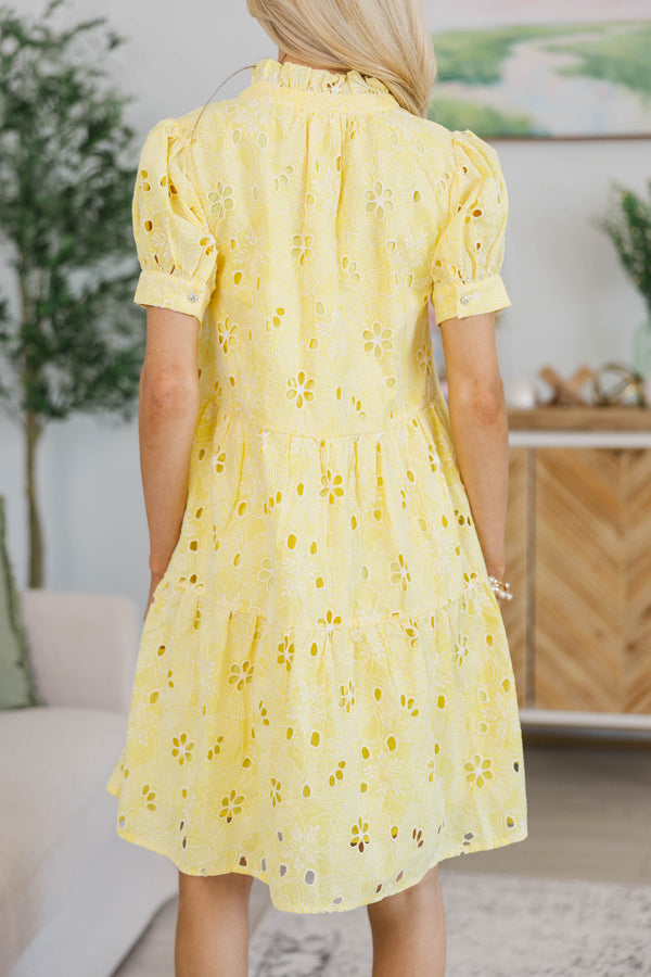 NURSING COLLECTION: All Signs Point Here Yellow Eyelet Dress