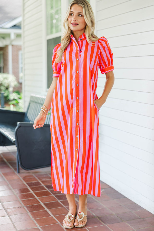 That’s The Way Pink Striped Midi Dress