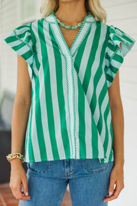 A Little Goes A Long Way Green Striped Blouse