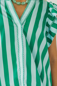A Little Goes A Long Way Green Striped Blouse