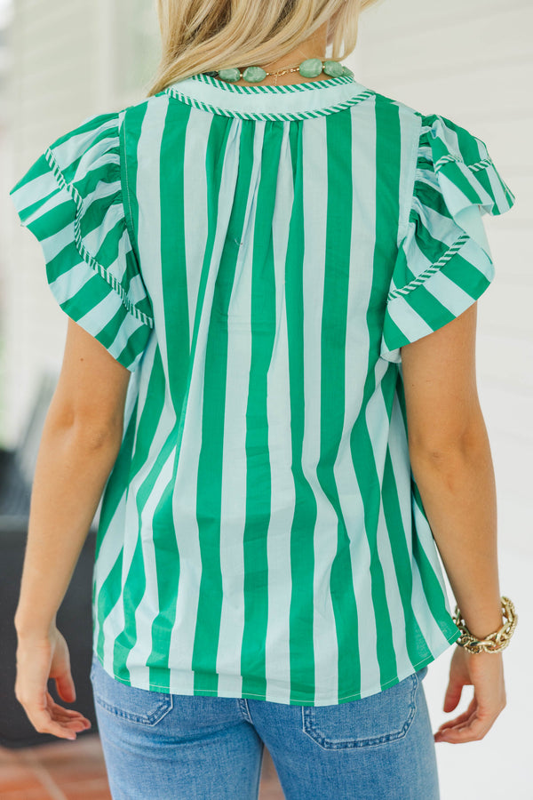A Little Goes A Long Way Green Striped Blouse