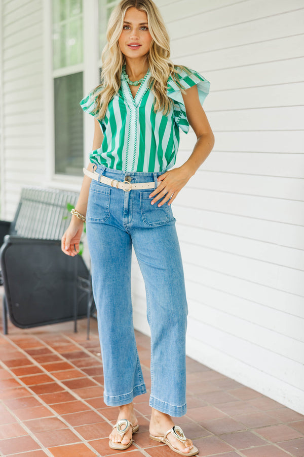 A Little Goes A Long Way Green Striped Blouse