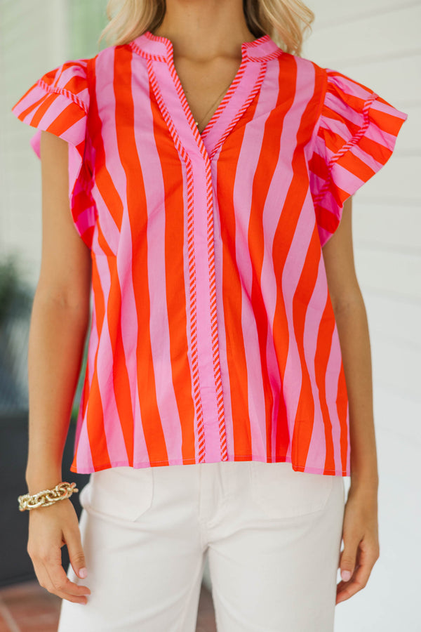 A Little Goes A Long Way Pink Striped Blouse