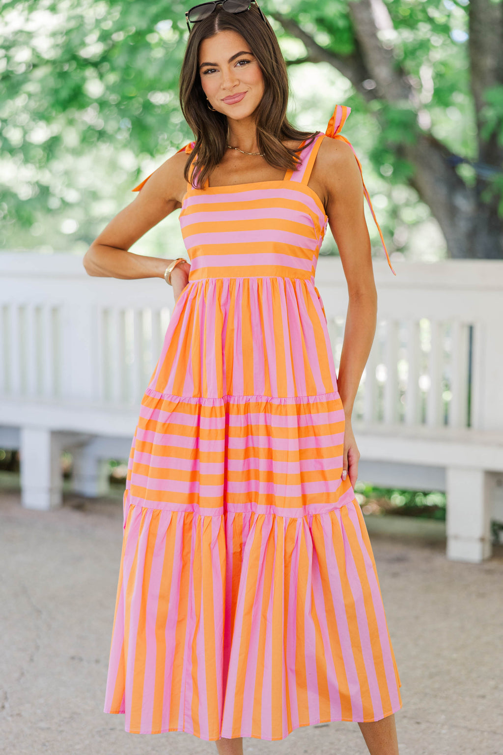 Good From The Start Orange Striped Midi Dress  Shop the Mint