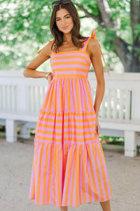 Good From The Start Orange Striped Midi Dress