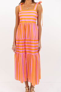 Good From The Start Orange Striped Midi Dress