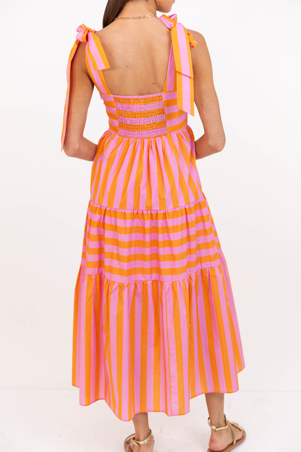 Good From The Start Orange Striped Midi Dress
