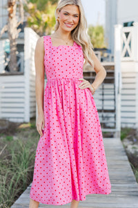 One Of Those Days Pink Polka Dot Midi Dress