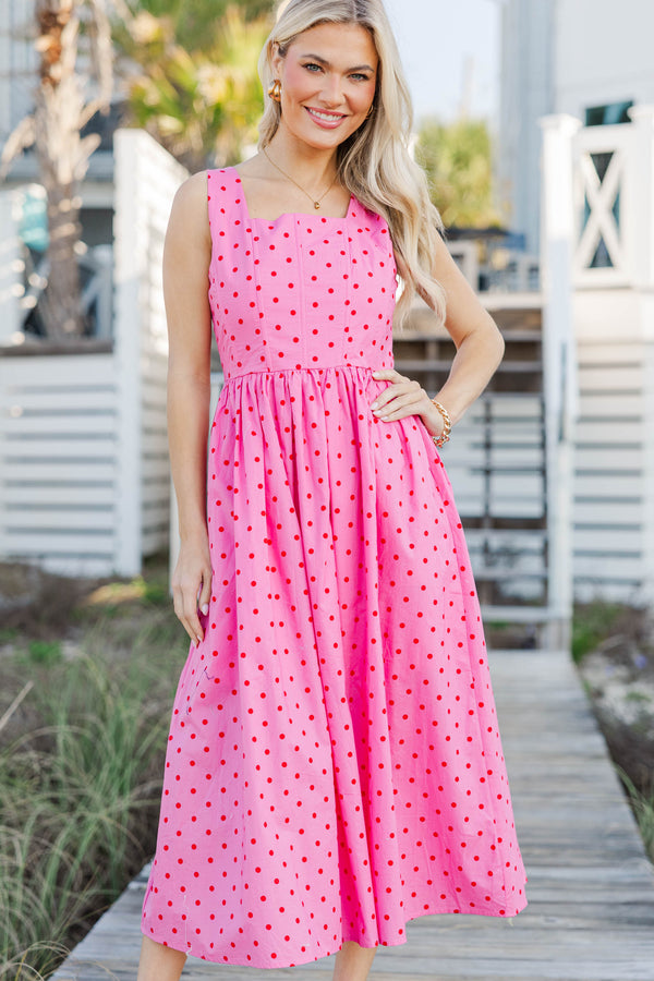 One Of Those Days Pink Polka Dot Midi Dress