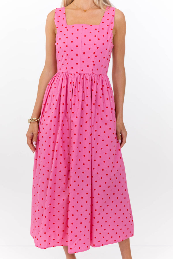 One Of Those Days Pink Polka Dot Midi Dress