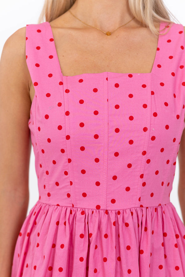 One Of Those Days Pink Polka Dot Midi Dress