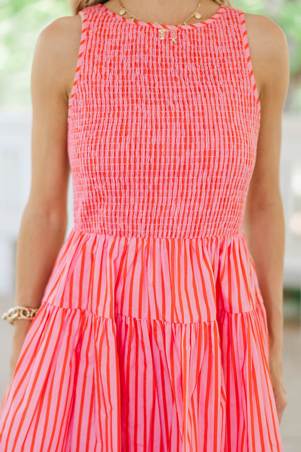 All The Right Moves Orange Striped Dress
