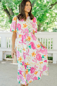 Good Things Coming Pink Floral Midi Dress