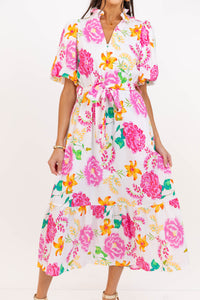 Good Things Coming Pink Floral Midi Dress