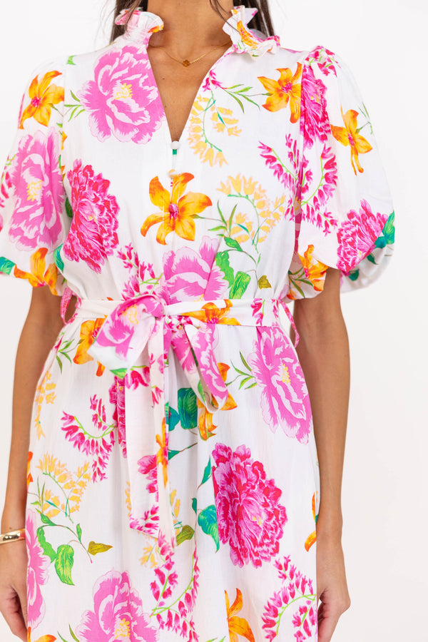 Good Things Coming Pink Floral Midi Dress