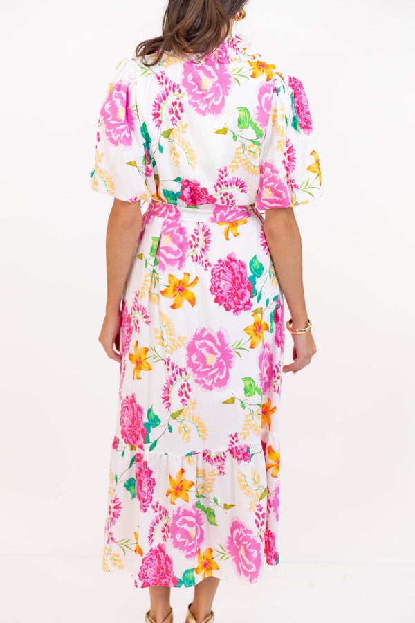Good Things Coming Pink Floral Midi Dress