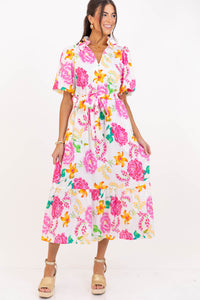 Good Things Coming Pink Floral Midi Dress