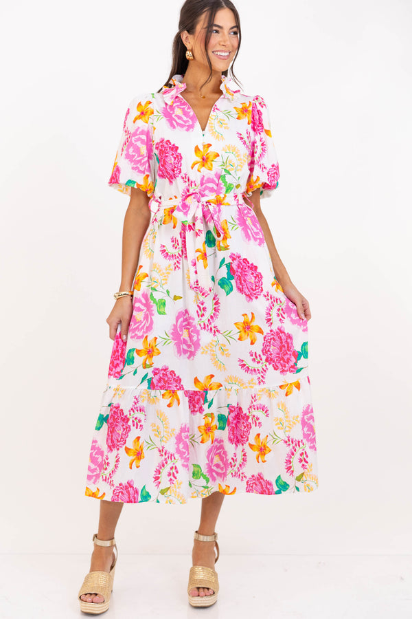 Good Things Coming Pink Floral Midi Dress