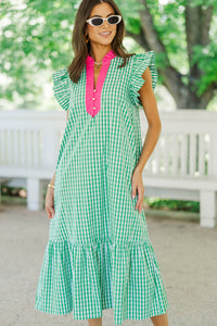 Just Right For You Green Gingham Midi Dress