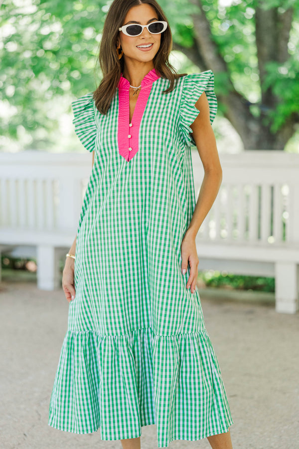 Just Right For You Green Gingham Midi Dress