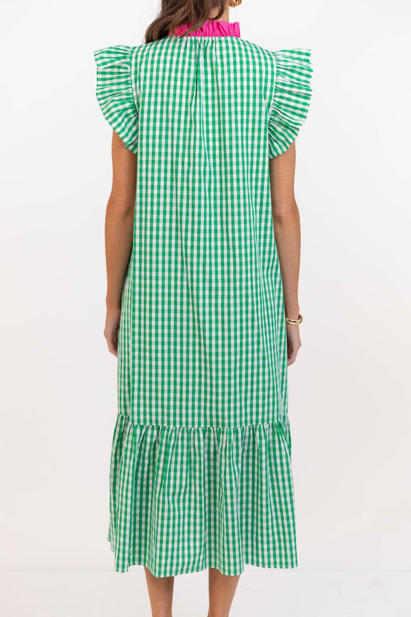 Just Right For You Green Gingham Midi Dress