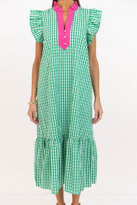 Just Right For You Green Gingham Midi Dress