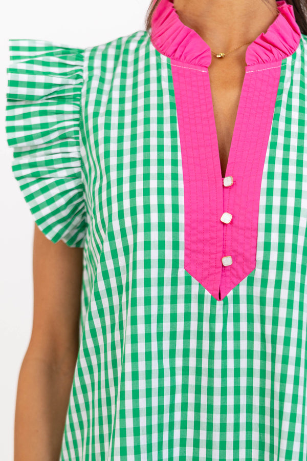 Just Right For You Green Gingham Midi Dress